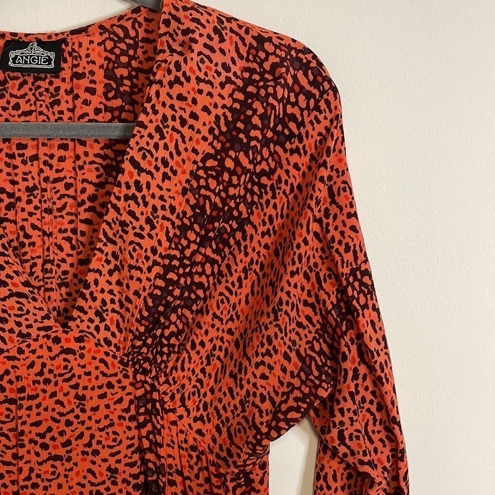 Angie Maxi Dress Med Coral Orange Kimono Animal Print Bohemian Comfortable - Picture 6 of 13